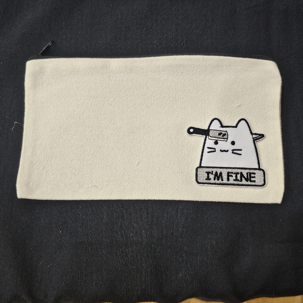 Handmade I'm Fine Cat Themed Zippered Pouch
